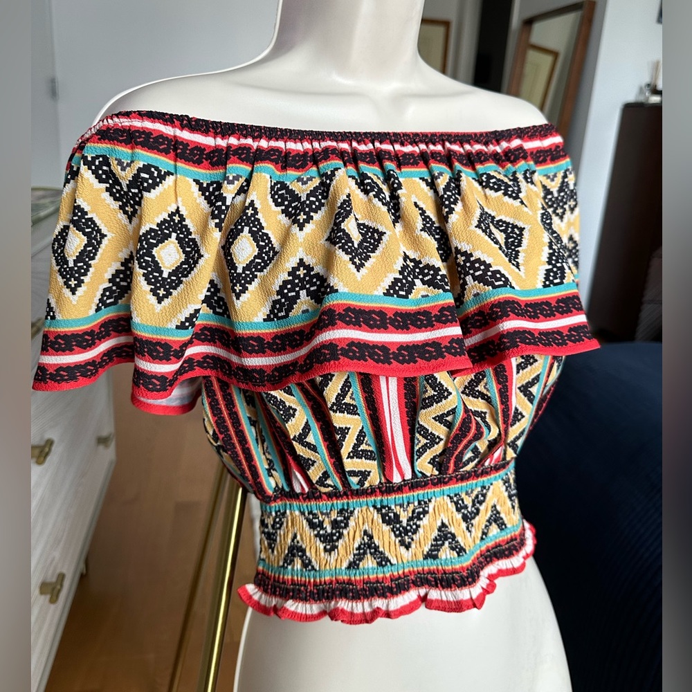 Flying Tomato Multicolor Off the Shoulder Crop Top